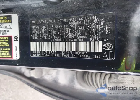 2015 Toyota Corolla L/Le/Le Pls/Prm/S/S Pls from USA, damaged, VIN 2T1BURHE0FC430708